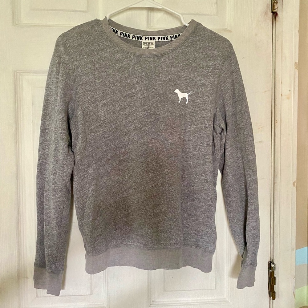 Gray Sweater with the PINK brand logo.